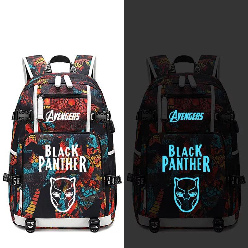 Avengers Black Panther USB Charging Backpack School NoteBook Laptop Travel Bags Luminous