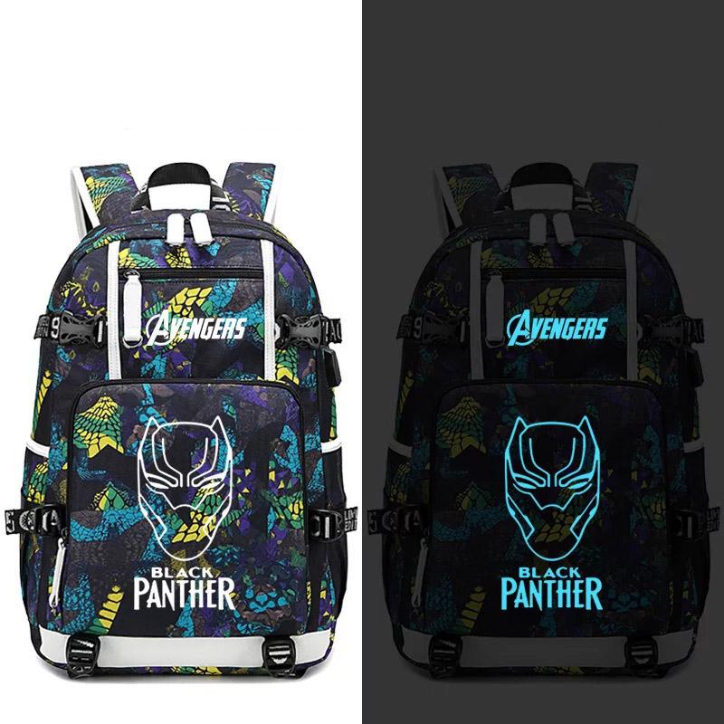 Avengers Black Panther USB Charging Backpack School NoteBook Laptop Travel Bags Luminous