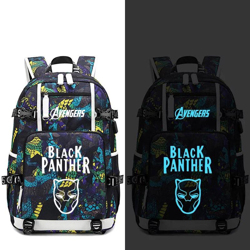 Avengers Black Panther USB Charging Backpack School NoteBook Laptop Travel Bags Luminous
