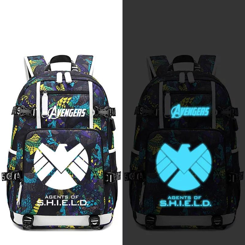 Avengers Iron Man Captain America Thanos Infinity Gauntlet USB Charging Backpack School NoteBook Laptop Travel Bags Luminous