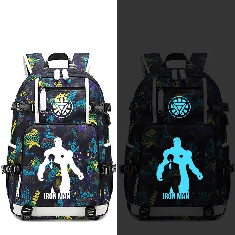 Avengers Iron Man Captain America Thanos Infinity Gauntlet USB Charging Backpack School NoteBook Laptop Travel Bags Luminous