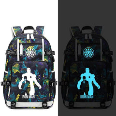Avengers Iron Man Captain America Thanos Infinity Gauntlet USB Charging Backpack School NoteBook Laptop Travel Bags Luminous