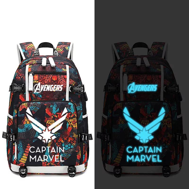 Avengers Iron Man Captain America Thanos Infinity Gauntlet USB Charging Backpack School NoteBook Laptop Travel Bags Luminous