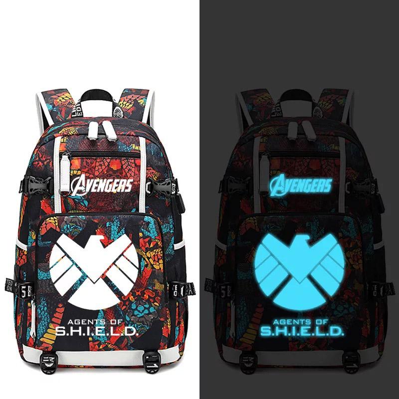 Avengers Iron Man Captain America Thanos Infinity Gauntlet USB Charging Backpack School NoteBook Laptop Travel Bags Luminous