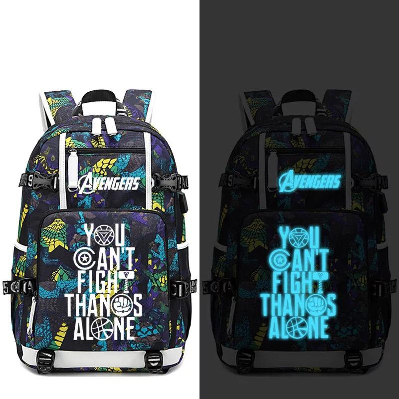 Avengers Iron Man Captain America Thanos Infinity Gauntlet USB Charging Backpack School NoteBook Laptop Travel Bags Luminous
