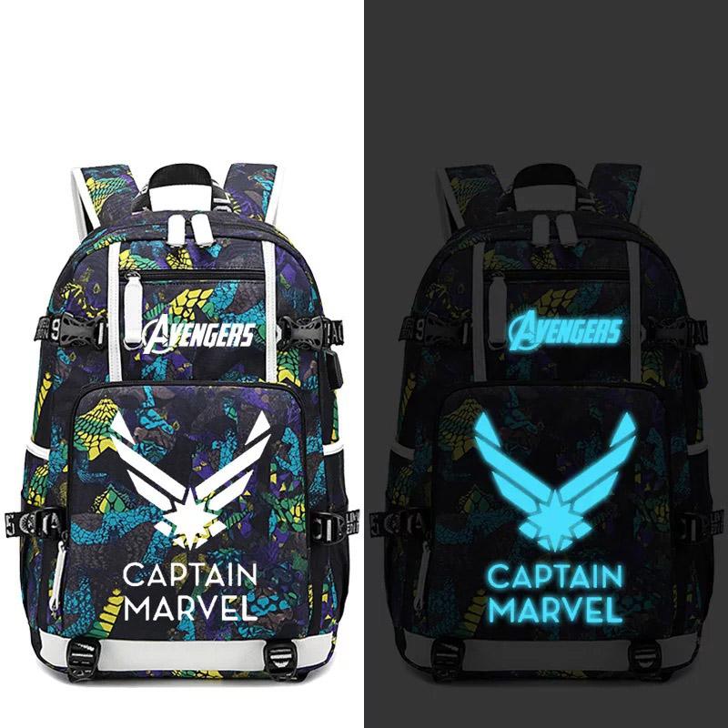 Avengers Iron Man Captain America Thanos Infinity Gauntlet USB Charging Backpack School NoteBook Laptop Travel Bags Luminous