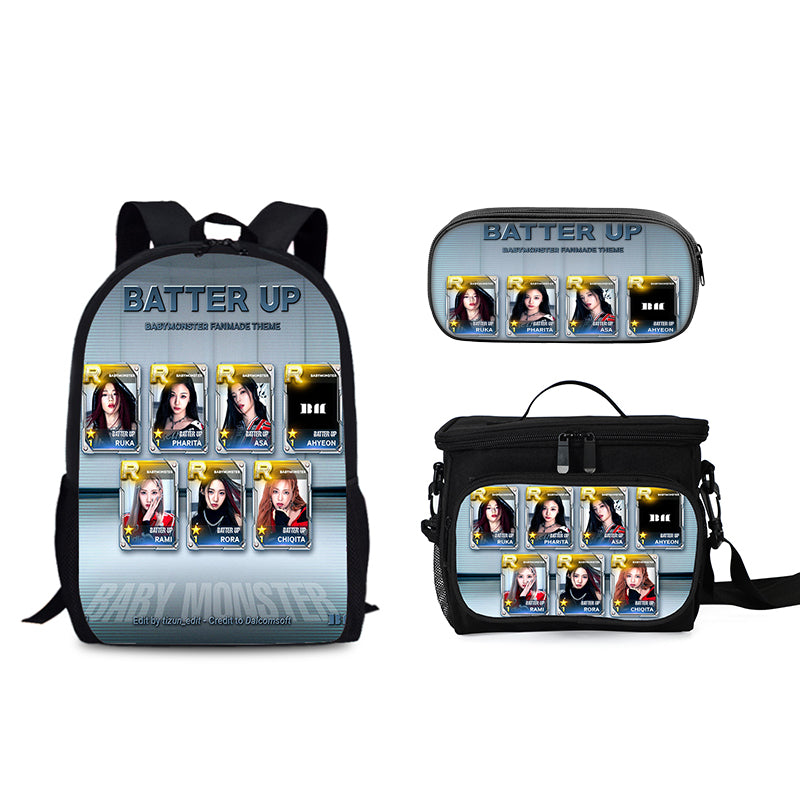 BABY MONSTER Schoolbag Backpack Lunch Tote Pencil Case 3pcs Set Gift for Kids Students