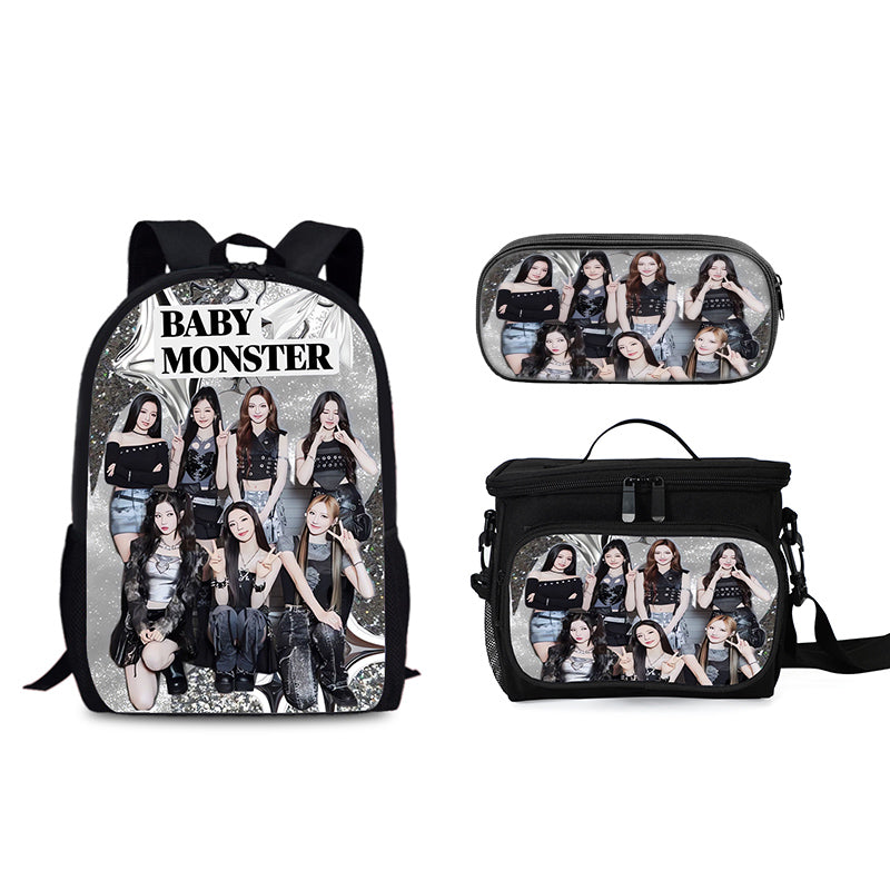 BABY MONSTER Schoolbag Backpack Lunch Tote Pencil Case 3pcs Set Gift for Kids Students