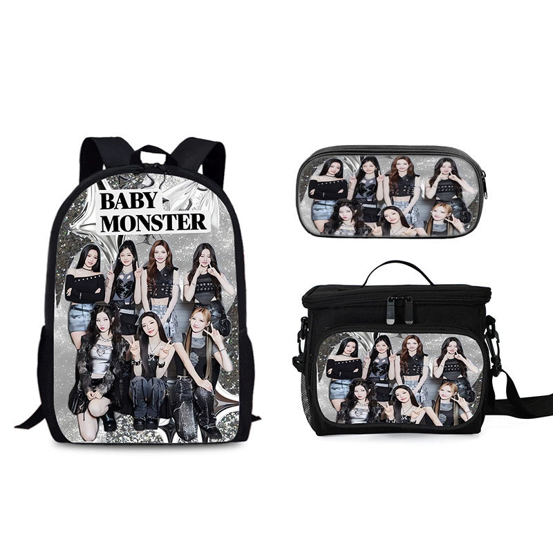 BABY MONSTER Schoolbag Backpack Lunch Bag Pencil Case 3pcs Set Gift for Kids Students