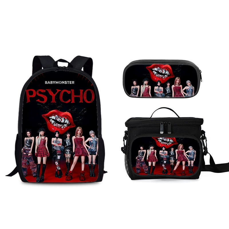BABY MONSTER Schoolbag Backpack Lunch Bag Pencil Case 3pcs Set Gift for Kids Students