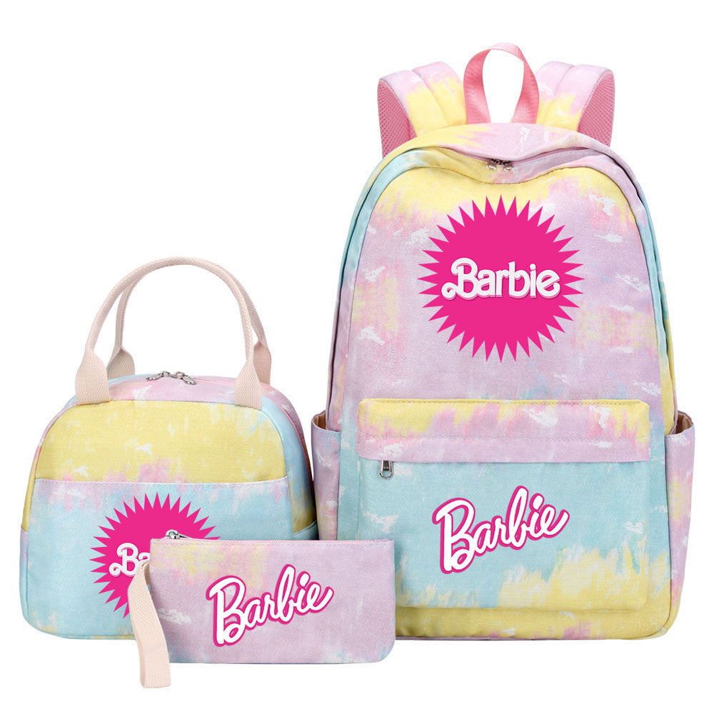 Barbie Pink Starry Sky SchoolBag Backpack Lunch Box Bag Book Pencil Bags 3pcs Set