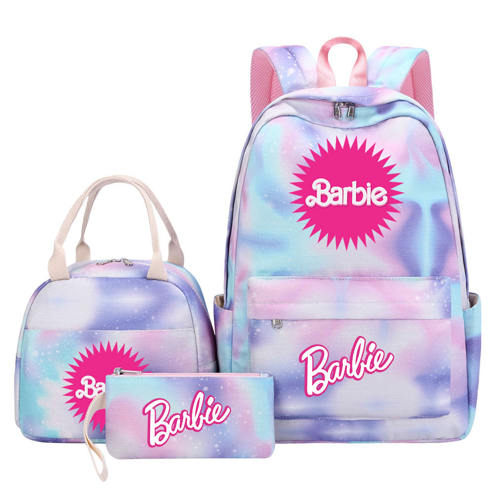 Barbie Pink Starry Sky SchoolBag Backpack Lunch Box Bag Book Pencil Bags 3pcs Set