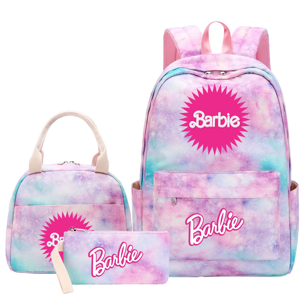 Barbie Pink Starry Sky SchoolBag Backpack Lunch Box Bag Book Pencil Bags 3pcs Set