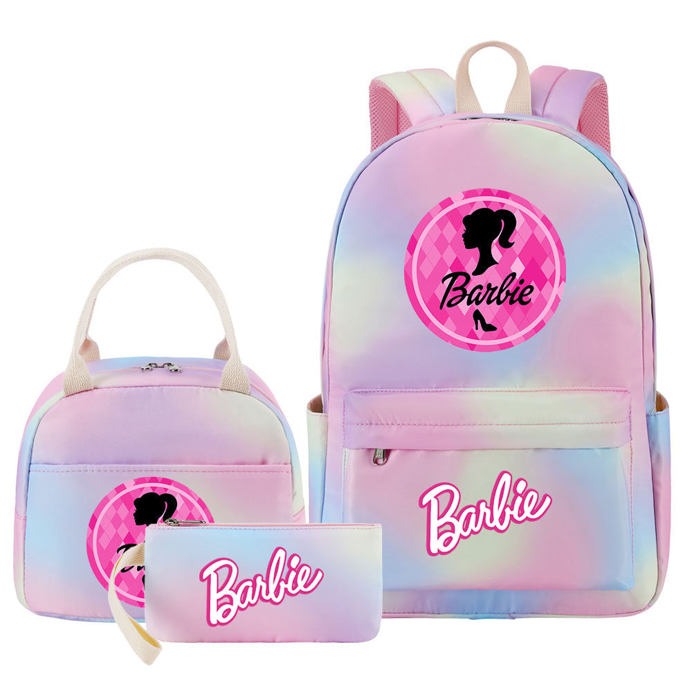 Barbie Pink Starry Sky SchoolBag Backpack Lunch Box Bag Book Pencil Bags 3pcs Set
