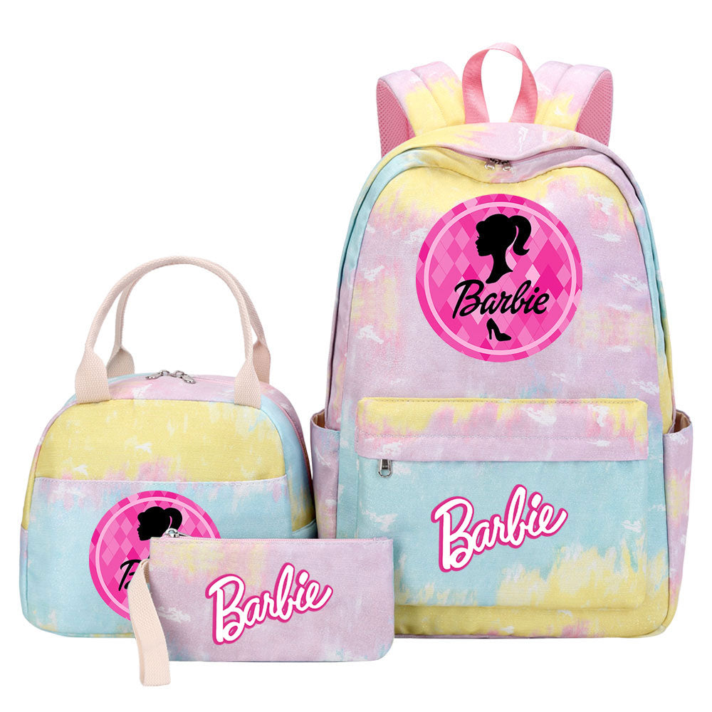 Barbie Pink Starry Sky SchoolBag Backpack Lunch Box Bag Book Pencil Bags 3pcs Set