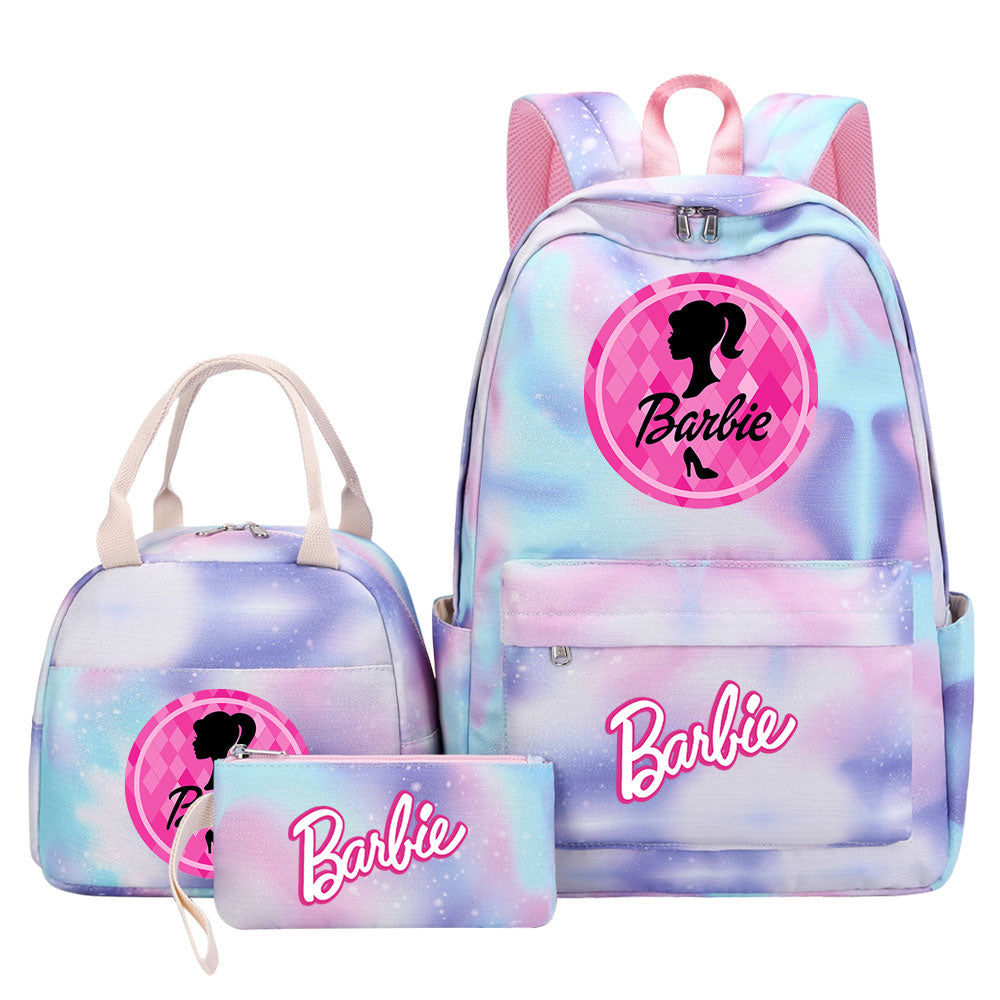 Barbie Pink Starry Sky SchoolBag Backpack Lunch Box Bag Book Pencil Bags 3pcs Set