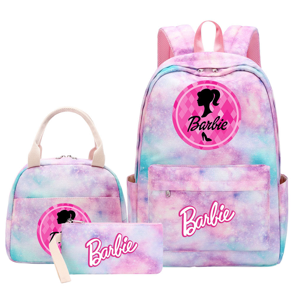 Barbie Pink Starry Sky SchoolBag Backpack Lunch Box Bag Book Pencil Bags 3pcs Set