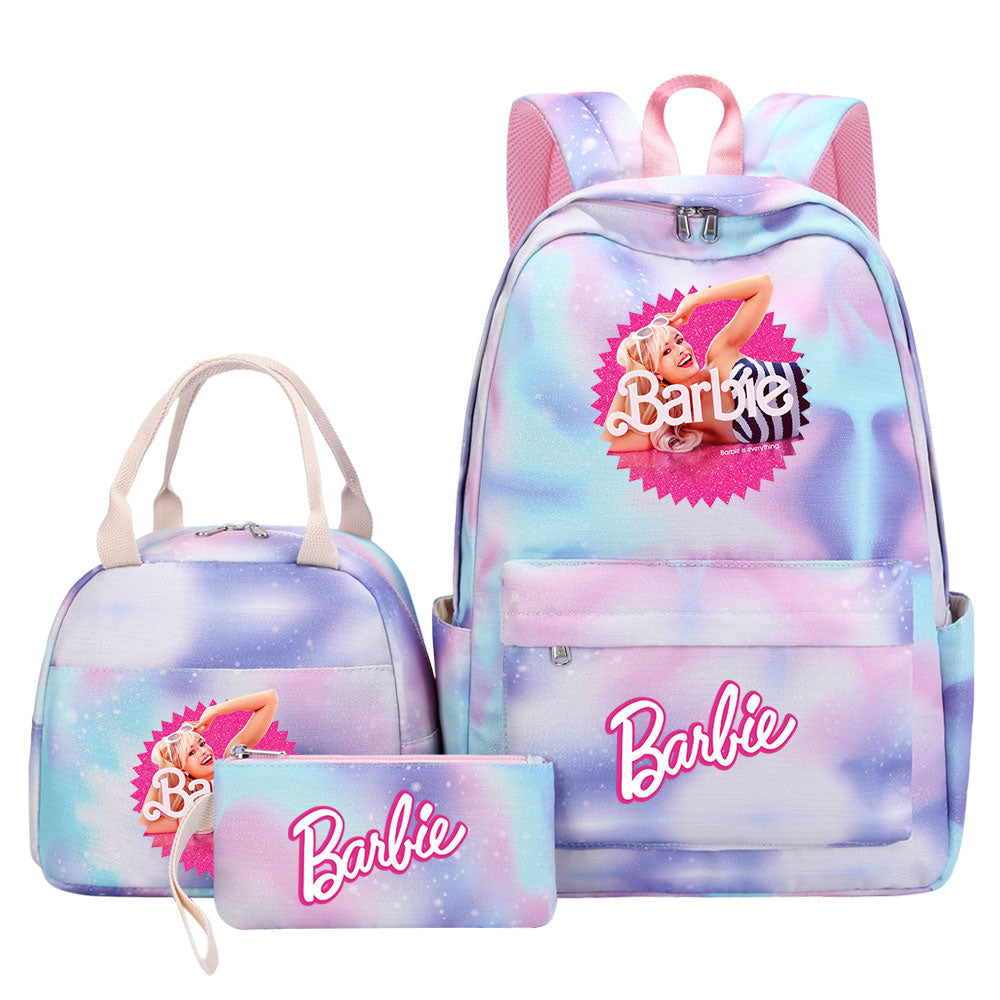 Barbie Pink Starry Sky SchoolBag Backpack Lunch Box Bag Book Pencil Bags 3pcs Set