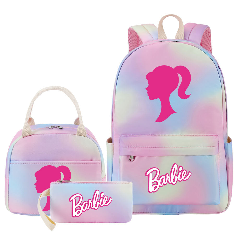 Barbie Pink Starry Sky SchoolBag Backpack Lunch Box Bag Book Pencil Bags 3pcs Set