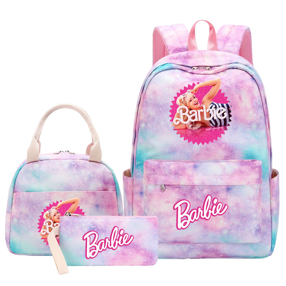 Barbie Pink Starry Sky SchoolBag Backpack Lunch Box Bag Book Pencil Bags 3pcs Set