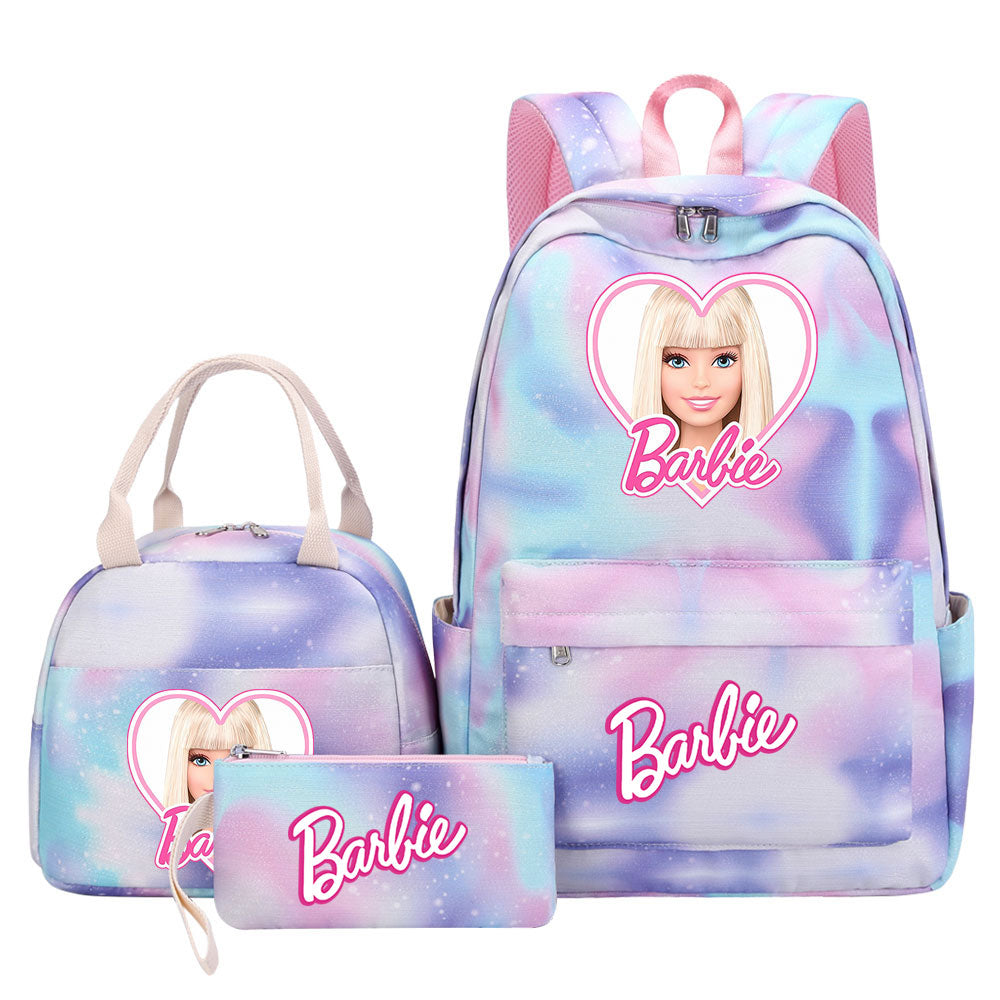 Barbie Pink Starry Sky SchoolBag Backpack Lunch Box Bag Book Pencil Bags 3pcs Set