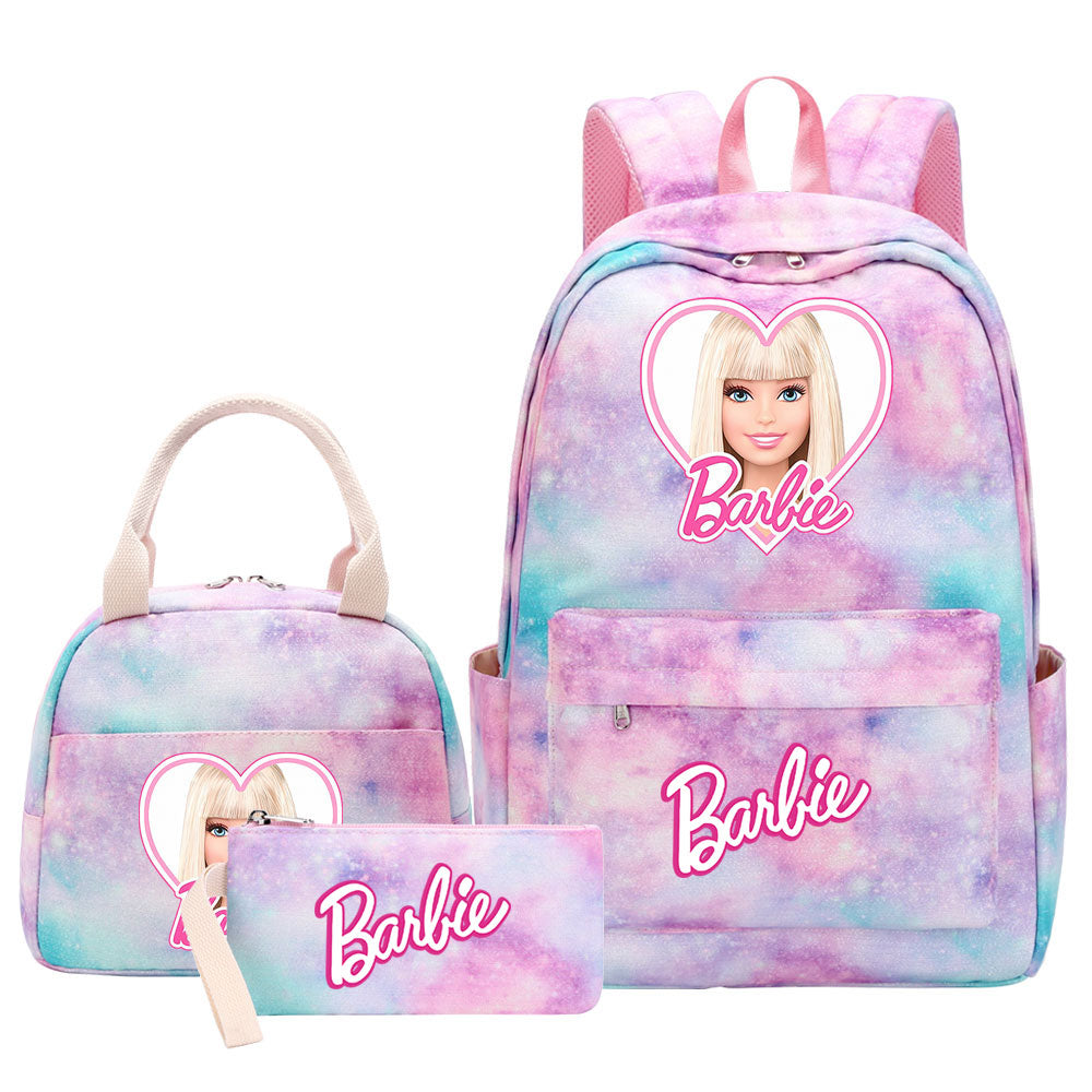 Barbie Pink Starry Sky SchoolBag Backpack Lunch Box Bag Book Pencil Bags 3pcs Set