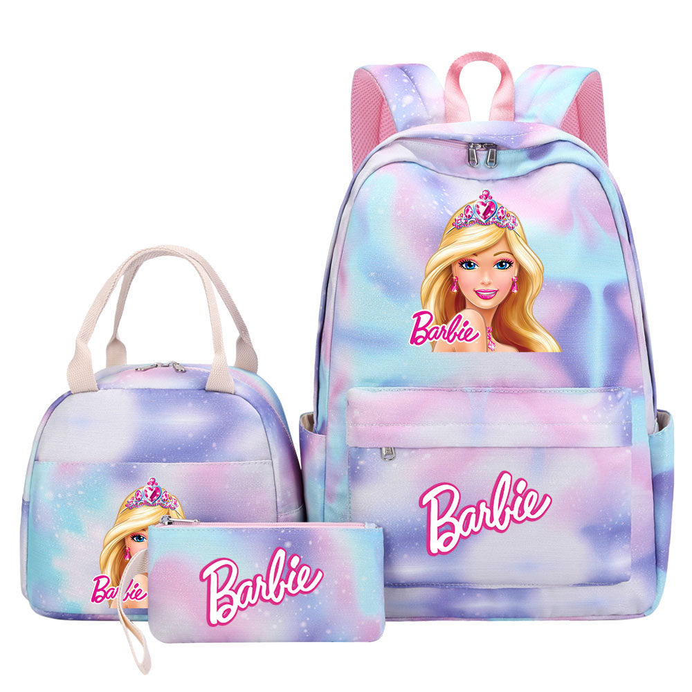Barbie Pink Starry Sky SchoolBag Backpack Lunch Box Bag Book Pencil Bags 3pcs Set