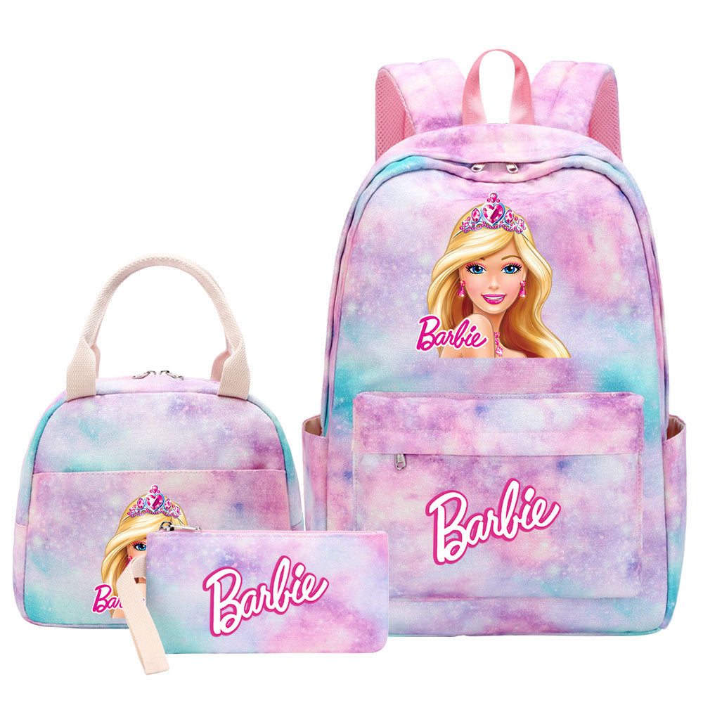 Barbie Pink Starry Sky SchoolBag Backpack Lunch Box Bag Book Pencil Bags 3pcs Set