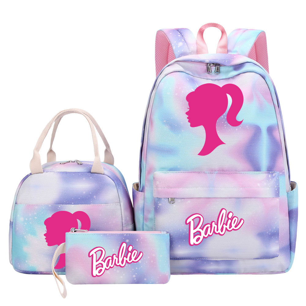 Barbie Pink Starry Sky SchoolBag Backpack Lunch Box Bag Book Pencil Bags 3pcs Set