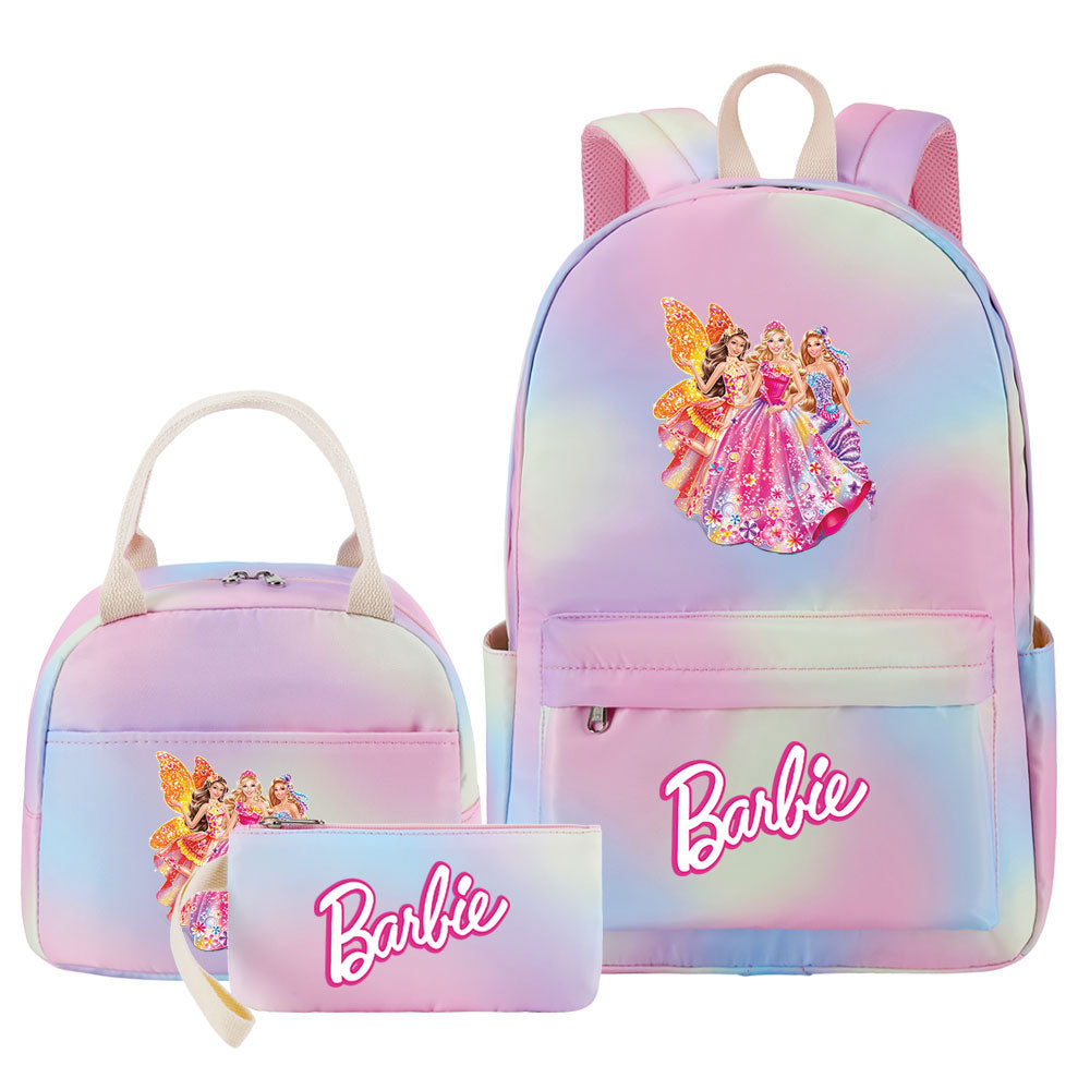 Barbie Pink Starry Sky SchoolBag Backpack Lunch Box Bag Book Pencil Bags 3pcs Set