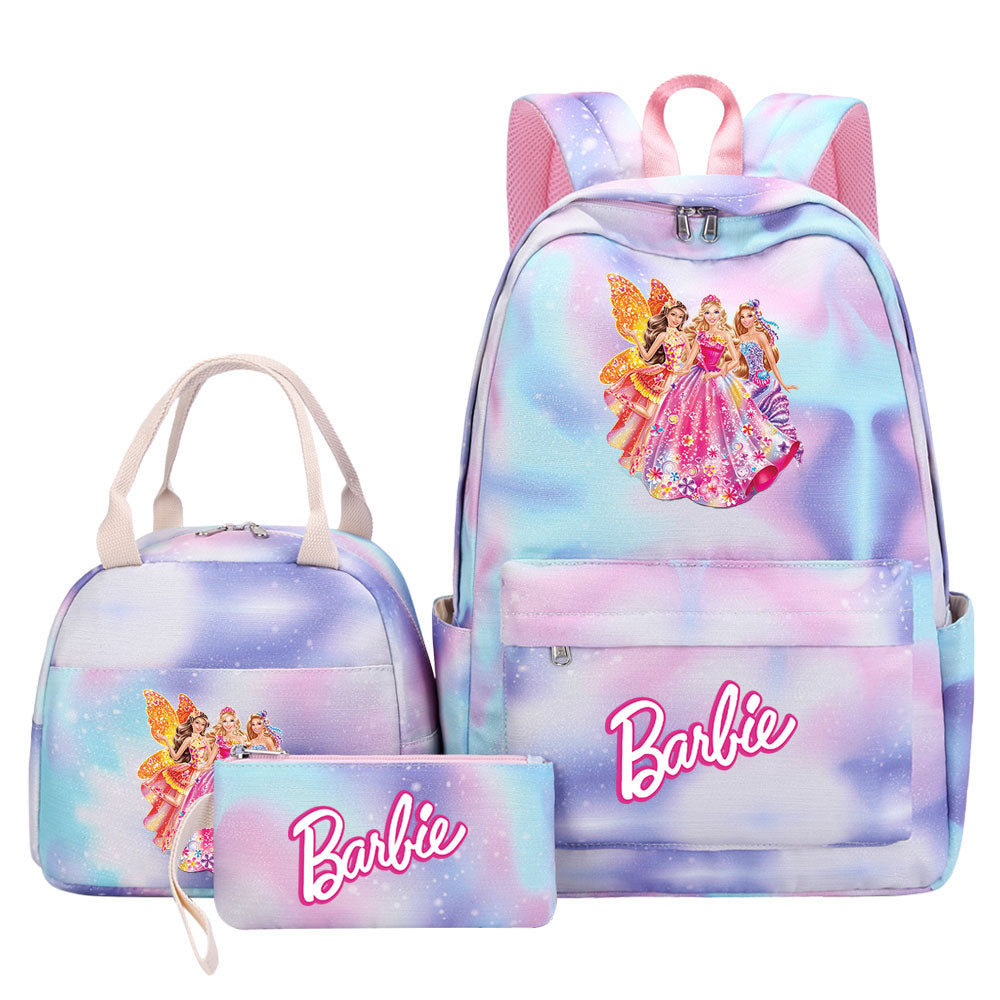 Barbie Pink Starry Sky SchoolBag Backpack Lunch Box Bag Book Pencil Bags 3pcs Set