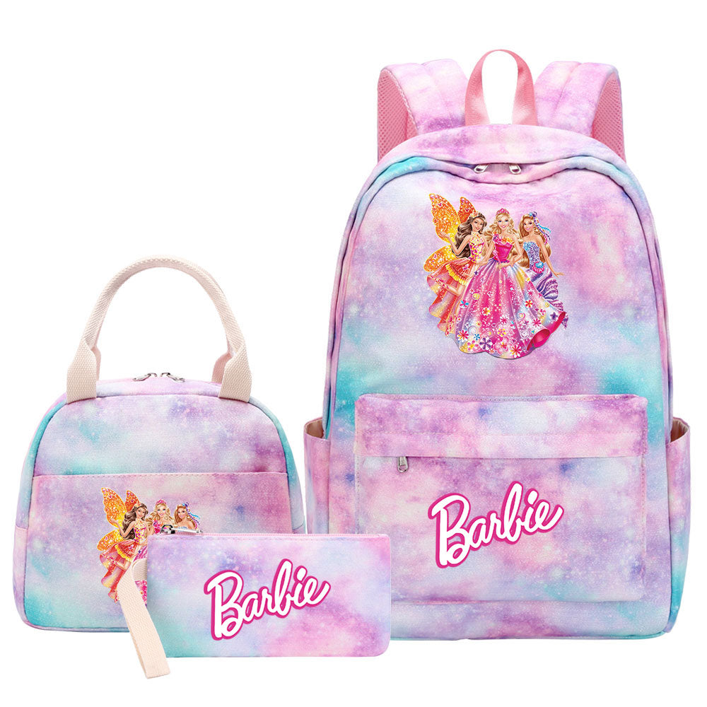 Barbie Pink Starry Sky SchoolBag Backpack Lunch Box Bag Book Pencil Bags 3pcs Set