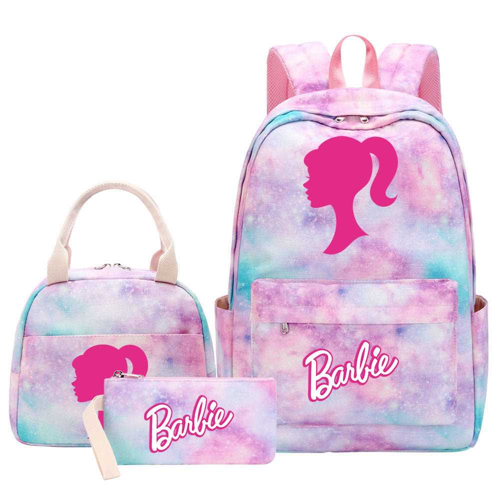 Barbie Pink Starry Sky SchoolBag Backpack Lunch Box Bag Book Pencil Bags 3pcs Set