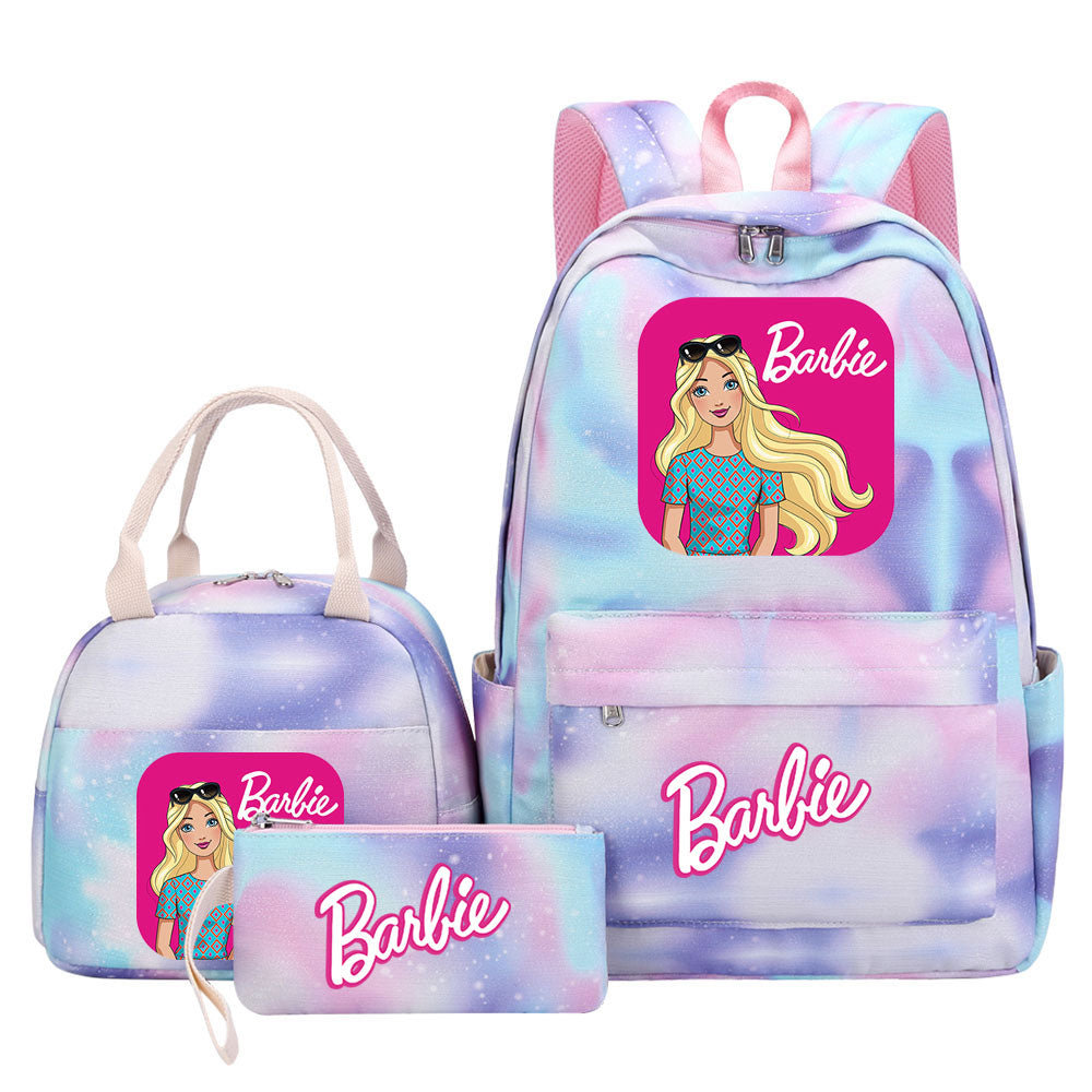 Barbie Pink Starry Sky SchoolBag Backpack Lunch Box Bag Book Pencil Bags 3pcs Set