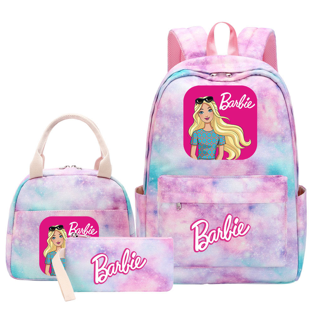 Barbie Pink Starry Sky SchoolBag Backpack Lunch Box Bag Book Pencil Bags 3pcs Set