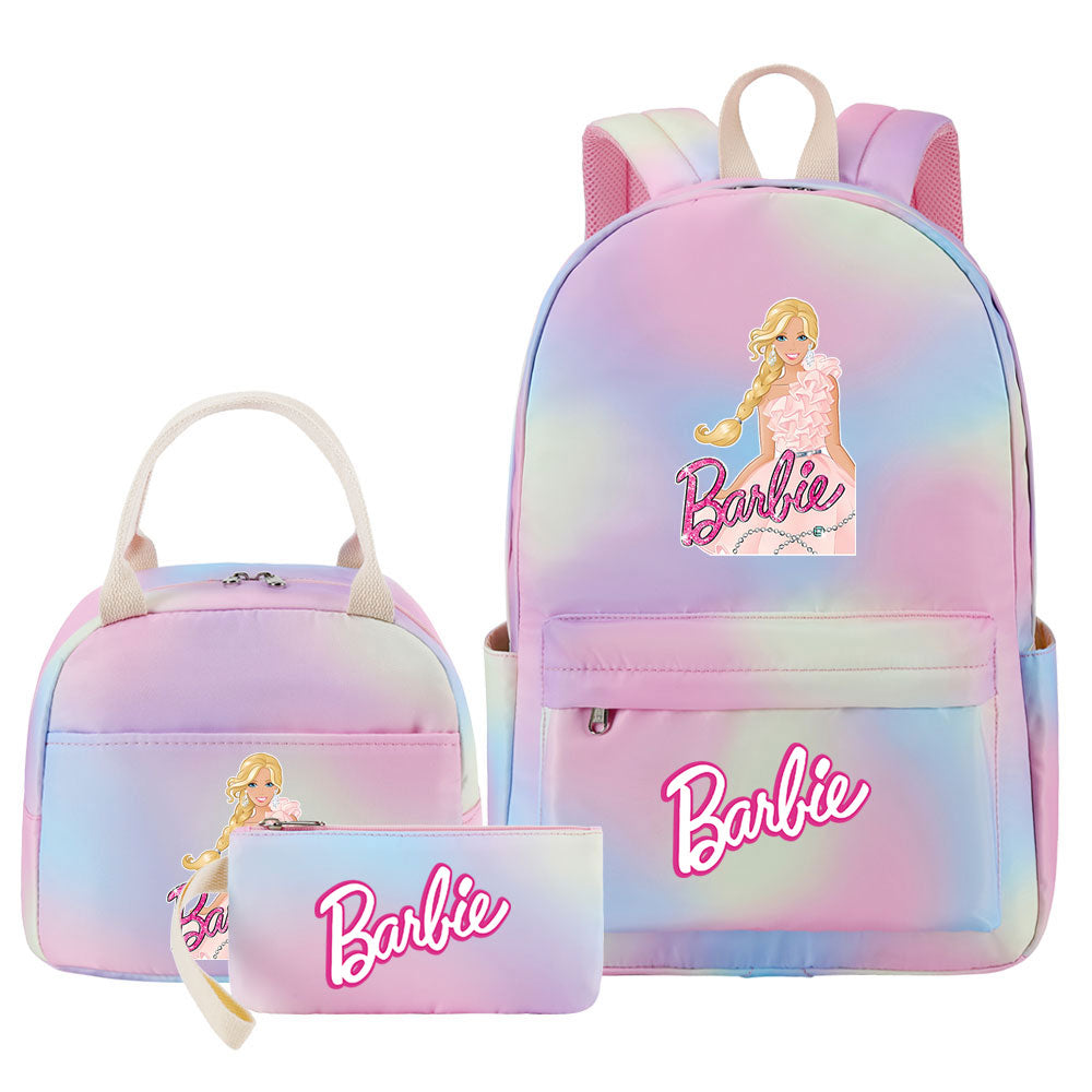 Barbie Pink Starry Sky SchoolBag Backpack Lunch Box Bag Book Pencil Bags 3pcs Set
