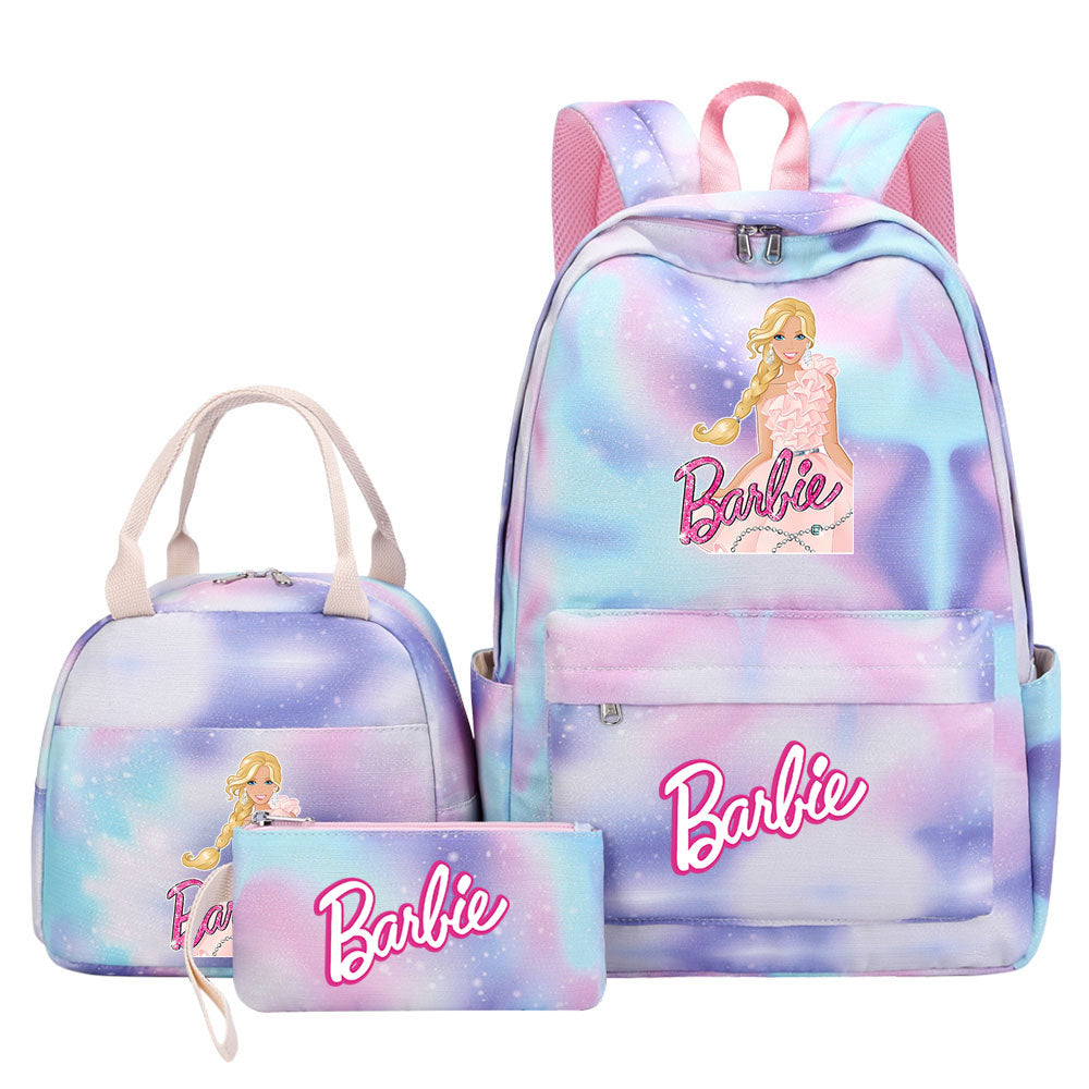 Barbie Pink Starry Sky SchoolBag Backpack Lunch Box Bag Book Pencil Bags 3pcs Set
