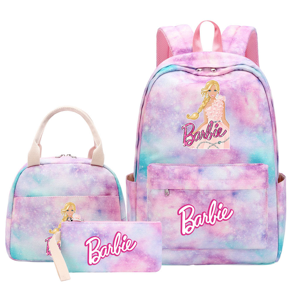 Barbie Pink Starry Sky SchoolBag Backpack Lunch Box Bag Book Pencil Bags 3pcs Set