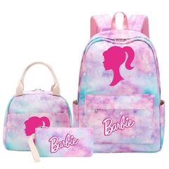 Barbie Pink Starry Sky SchoolBag Backpack Lunch Box Bag Book Pencil Bags 3pcs Set