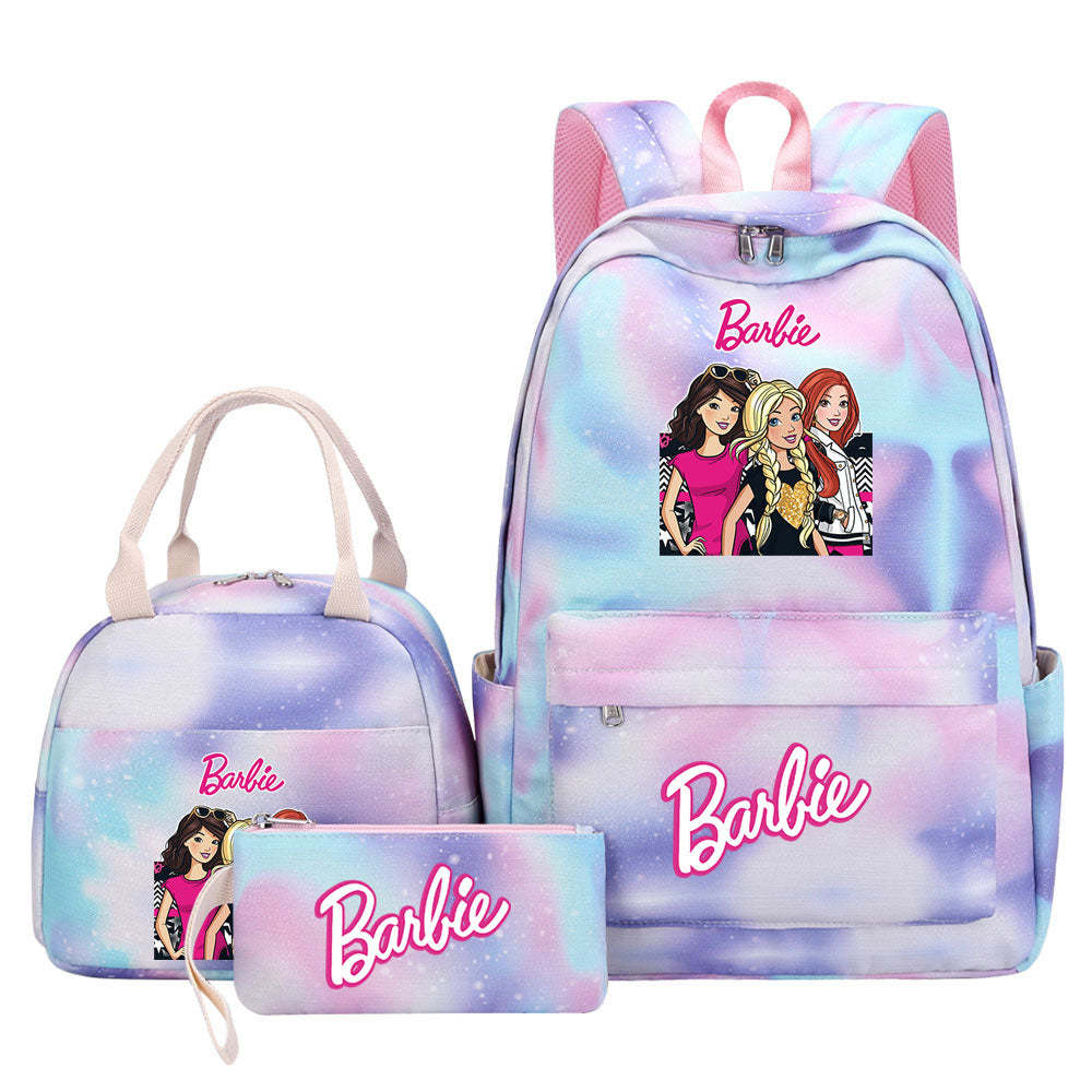 Barbie Pink Starry Sky SchoolBag Backpack Lunch Box Bag Book Pencil Bags 3pcs Set
