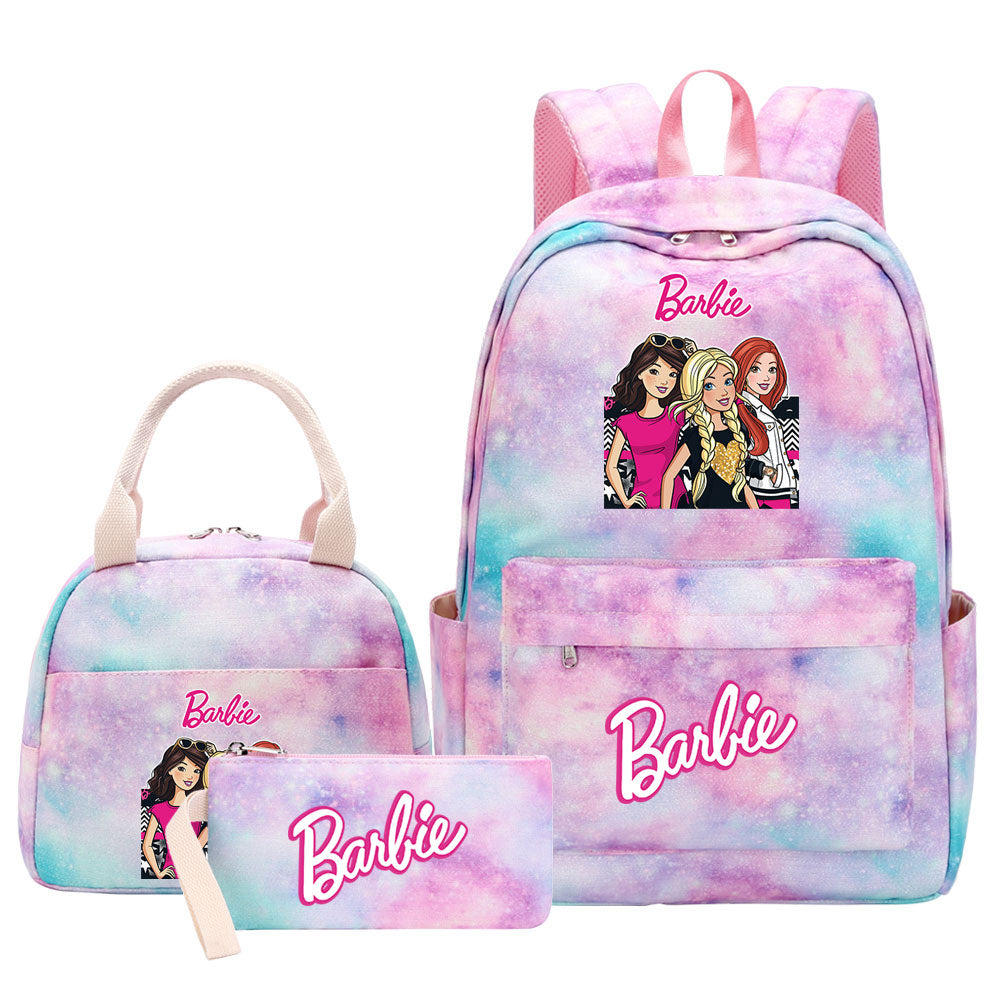 Barbie Pink Starry Sky SchoolBag Backpack Lunch Box Bag Book Pencil Bags 3pcs Set