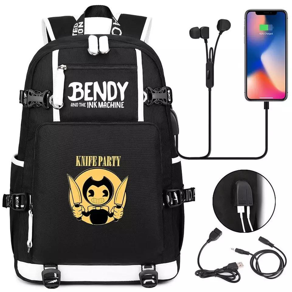 Bendy and Ink Machine USB Charging Backpack School NoteBook Laptop Travel Bags
