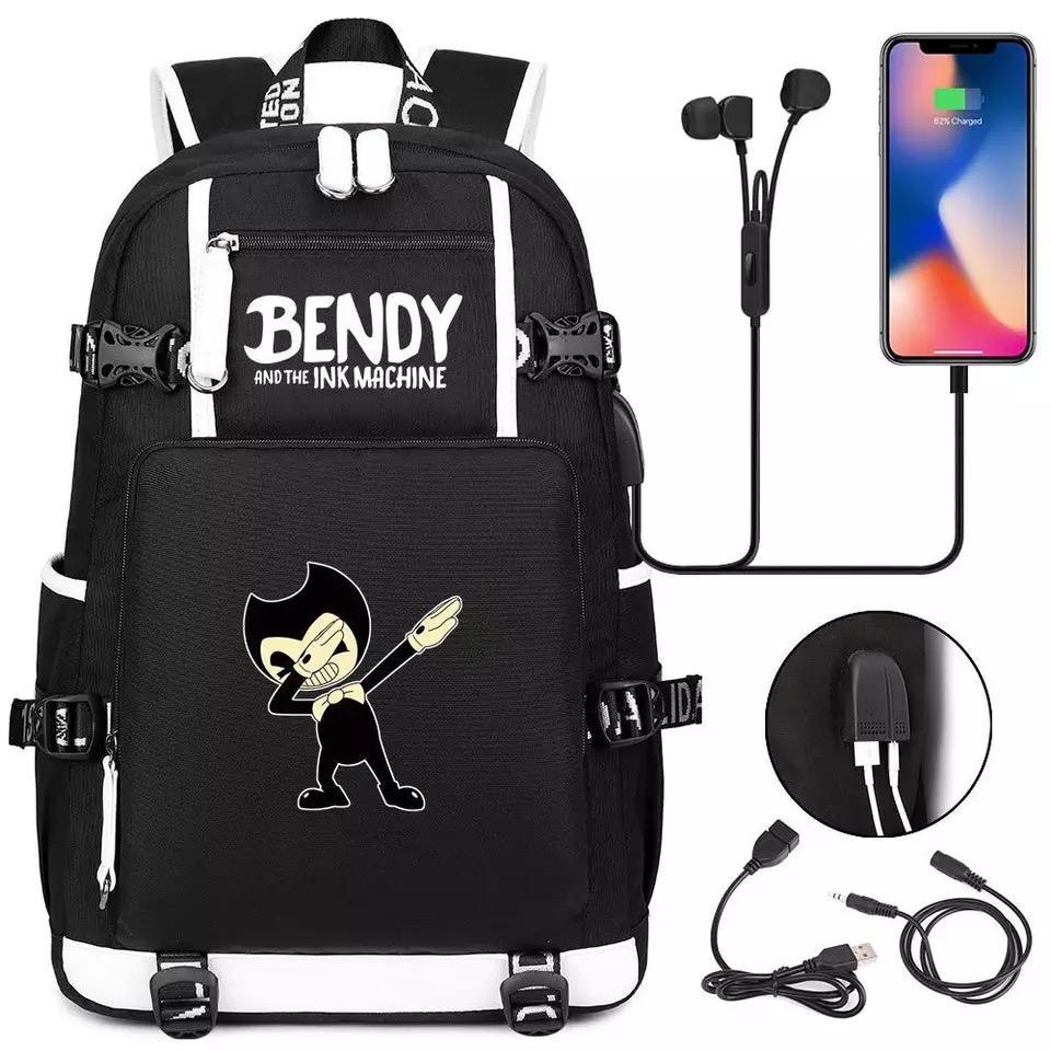 Bendy and Ink Machine USB Charging Backpack School NoteBook Laptop Travel Bags