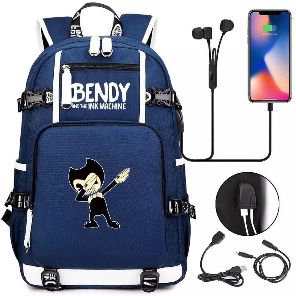 Bendy and Ink Machine USB Charging Backpack School NoteBook Laptop Travel Bags
