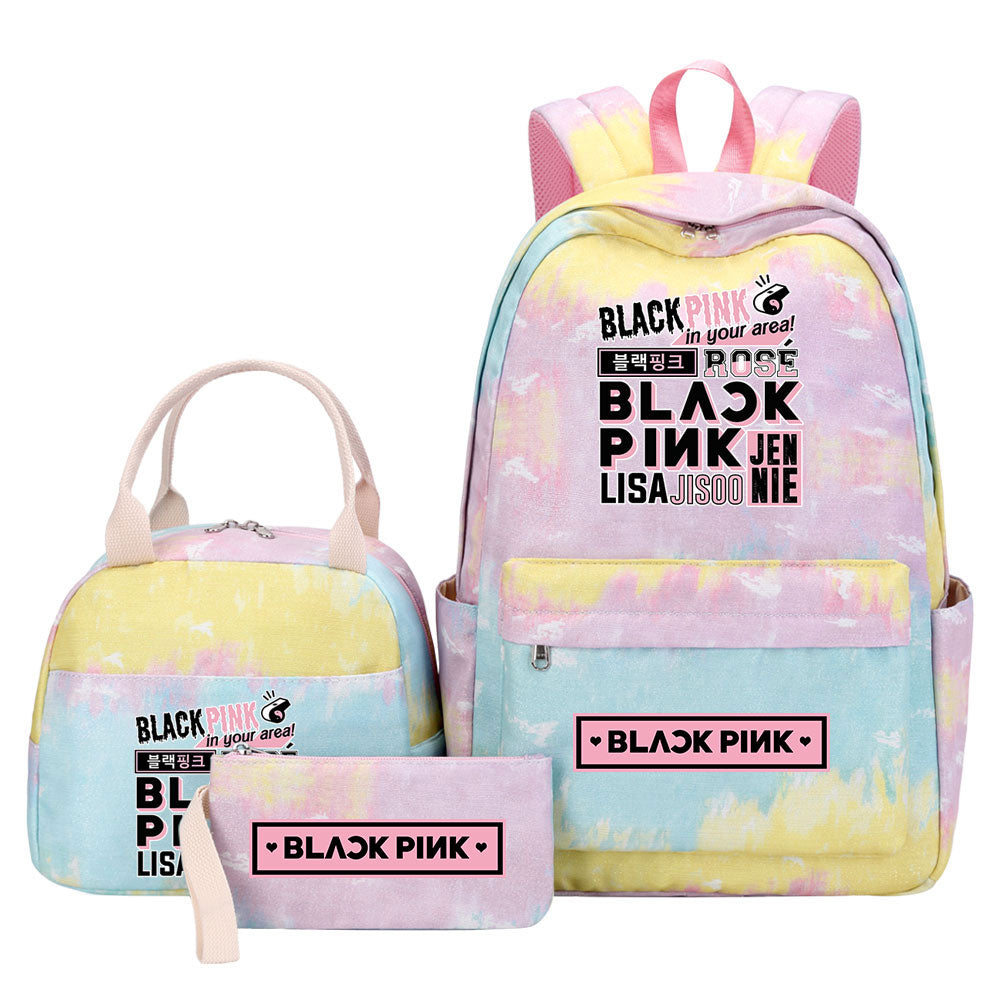 Blackpink Pink Starry Sky SchoolBag Backpack Lunch Box Bag Book Pencil Bags 3pcs Set