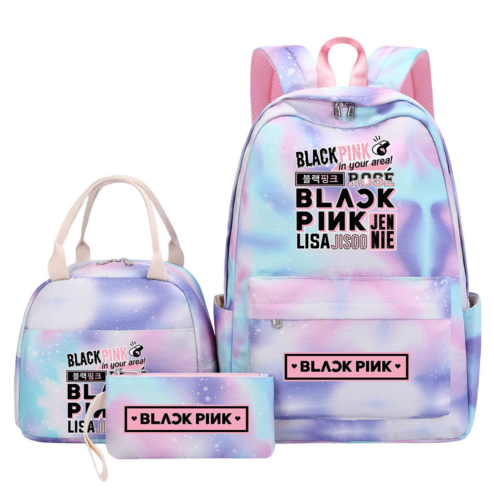Blackpink Pink Starry Sky SchoolBag Backpack Lunch Box Bag Book Pencil Bags 3pcs Set