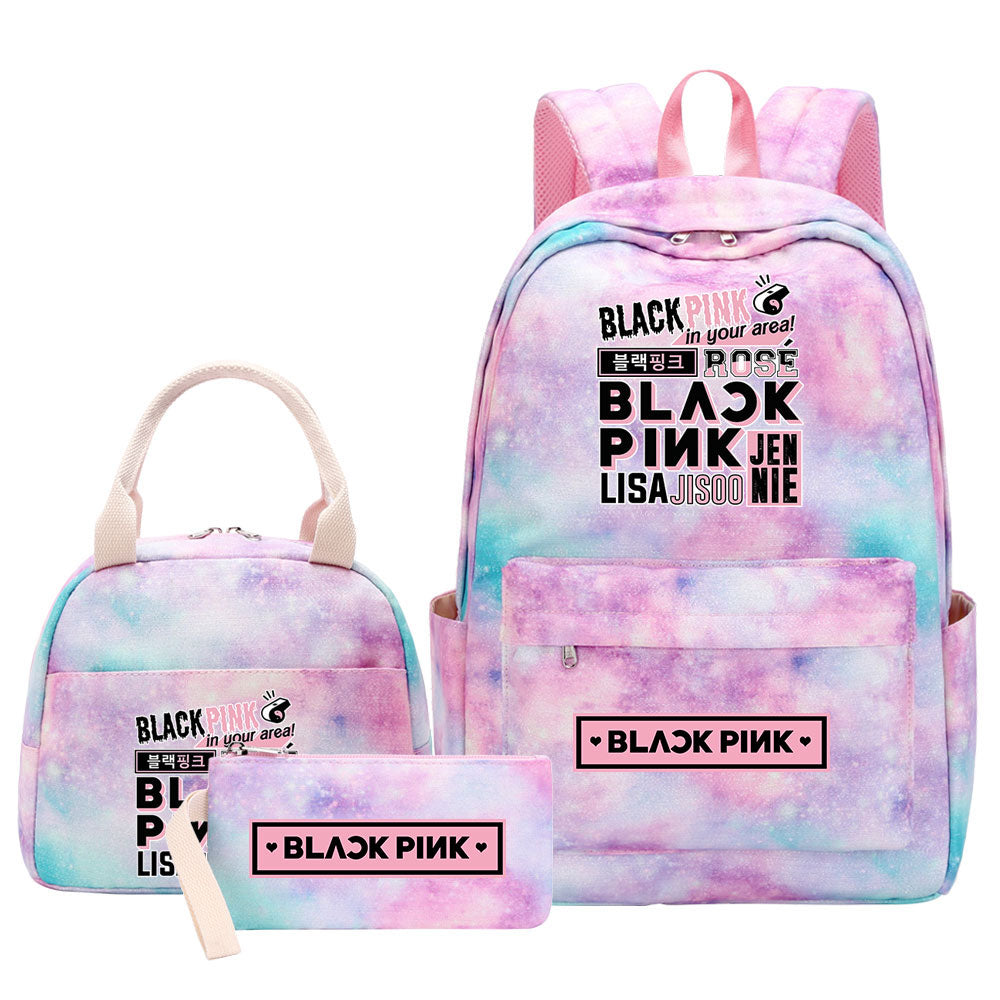 Blackpink Pink Starry Sky SchoolBag Backpack Lunch Box Bag Book Pencil Bags 3pcs Set