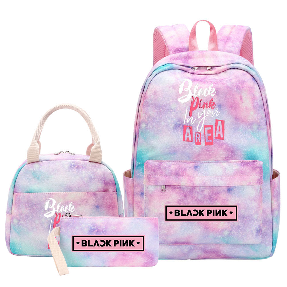 Blackpink Pink Starry Sky SchoolBag Backpack Lunch Box Bag Book Pencil Bags 3pcs Set