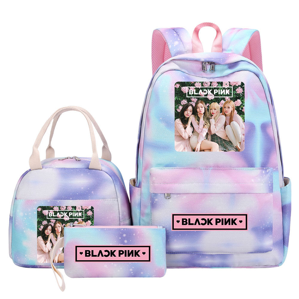 Blackpink Pink Starry Sky SchoolBag Backpack Lunch Box Bag Book Pencil Bags 3pcs Set