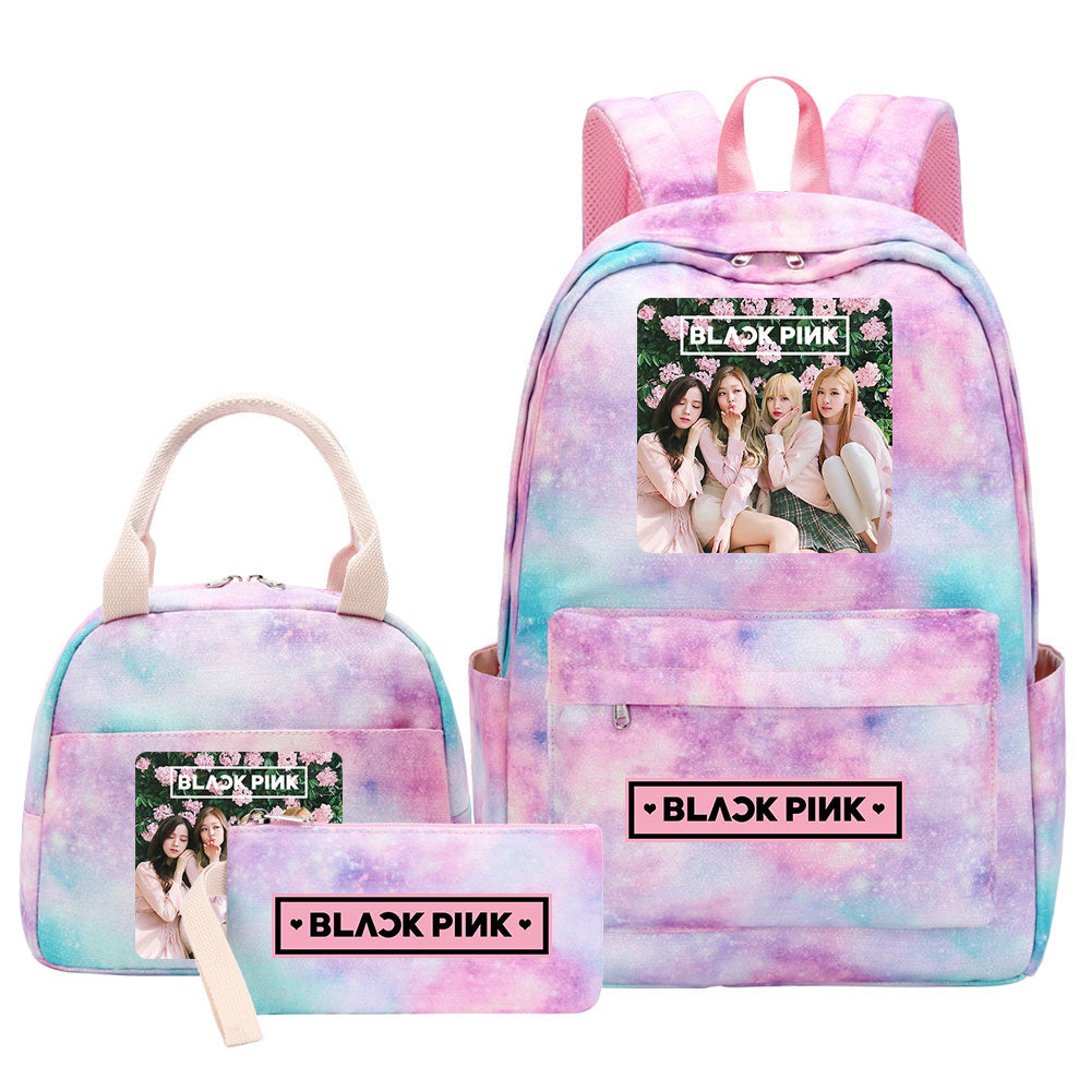 Blackpink Pink Starry Sky SchoolBag Backpack Lunch Box Bag Book Pencil Bags 3pcs Set